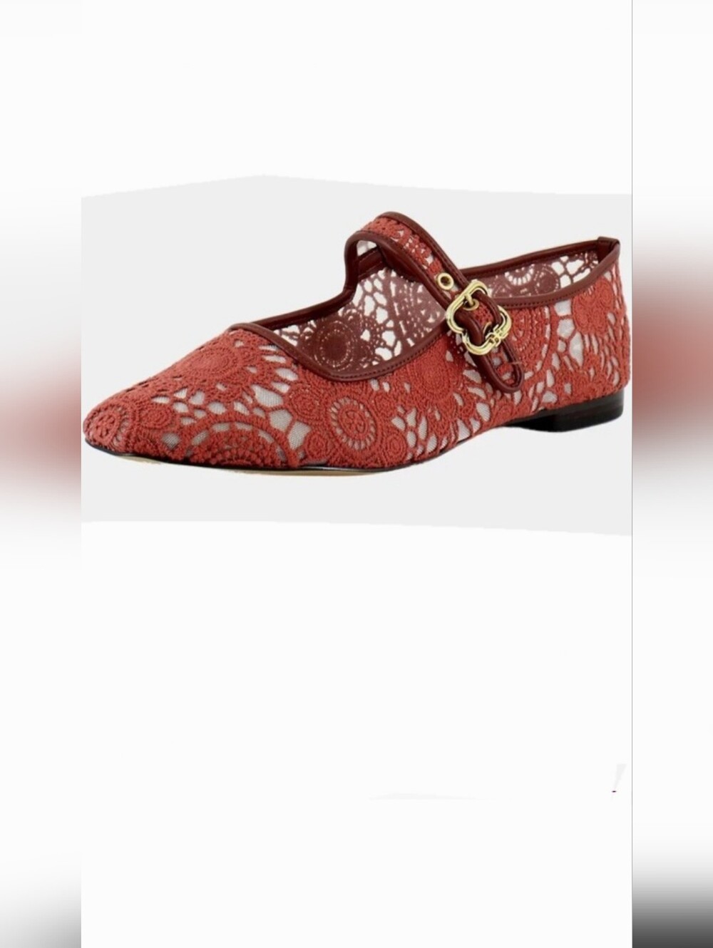 Sam Edelman Michaela Deep Scarlet Mesh lace Fabric Mary Jane Flats size 10 new - Picture 11 of 11